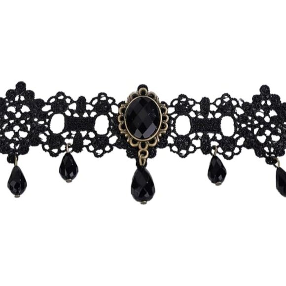 Dark Glamorous Gothic Lace Choker with Pendant - For Halloween and Formal Events - Picture 4 of 9
